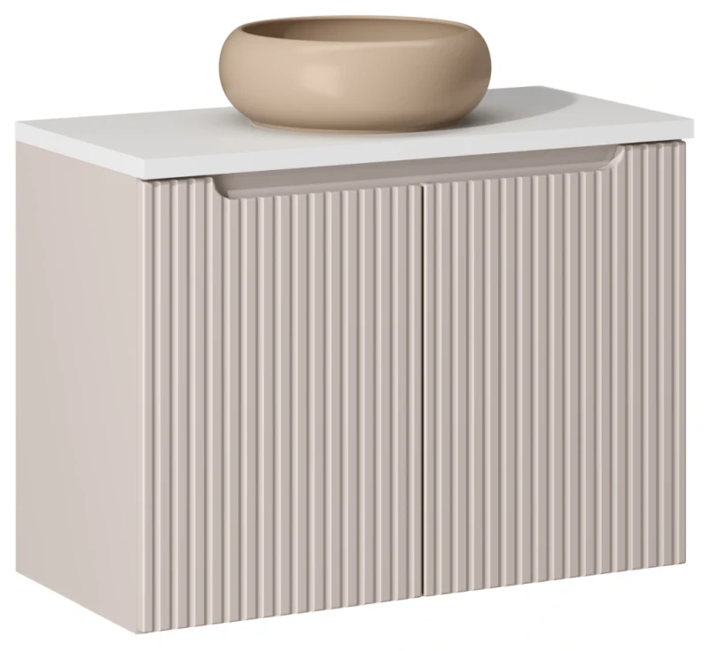 Szafka łazienkowa pod umywalkę 80 cm NOVA CASHMERE - aranżacja z blatem i umywalką nablatową