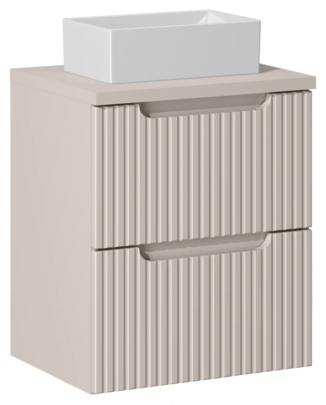 Szafka łazienkowa pod umywalkę 50 cm 2 szuflady NOVA CASHMERE - aranżacja z blatem i umywalką nablatową