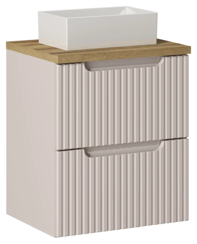 Szafka łazienkowa pod umywalkę 50 cm 2 szuflady NOVA CASHMERE - aranżacja z blatem i umywalką nablatową