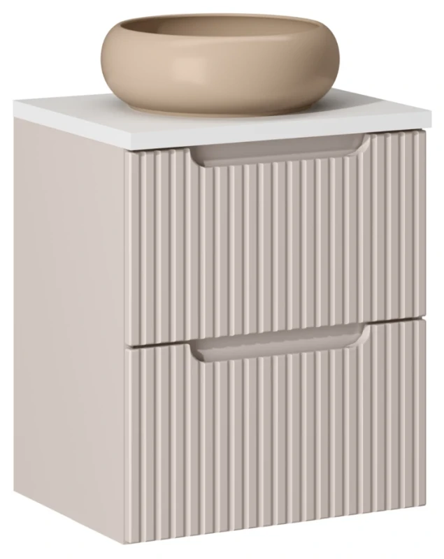 Szafka łazienkowa pod umywalkę 50 cm 2 szuflady NOVA CASHMERE - aranżacja z blatem i umywalką nablatową