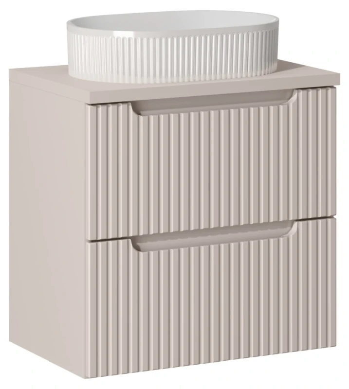 Szafka łazienkowa pod umywalkę 60 cm 2 szuflady NOVA CASHMERE - aranżacja z blatem i umywalką nablatową