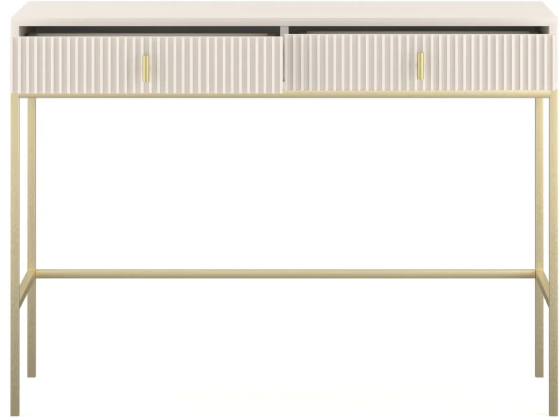 Toaletka Maggiore 104 cm z ryflowanym frontem kaszmirowa stelaż metalowy złoty/uchwyty złote