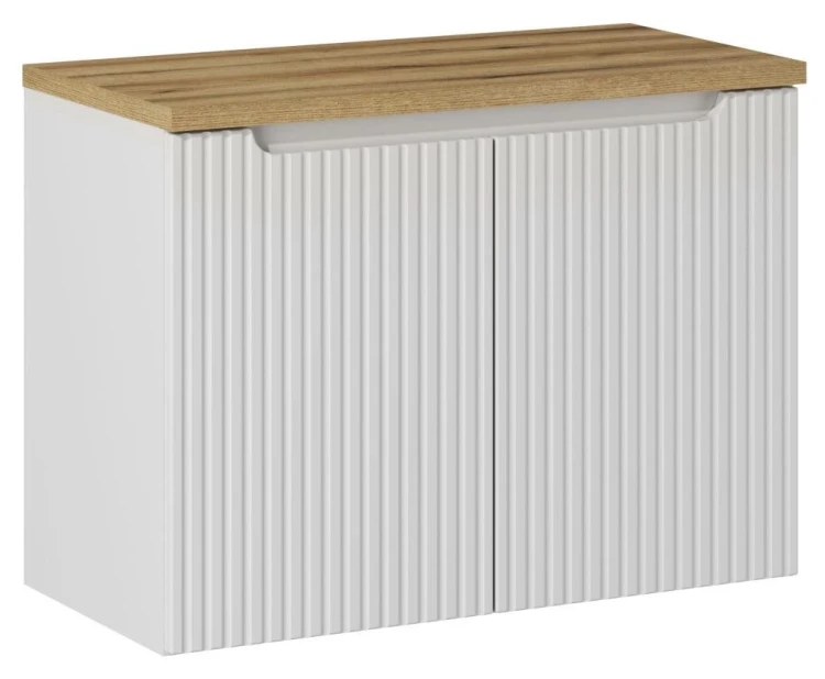 Szafka łazienkowa pod umywalkę 80 cm NOVA WHITE biały - aranżacja z blatem
