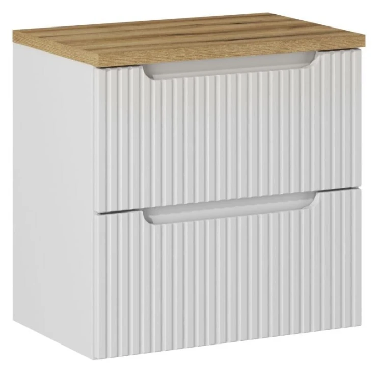 Szafka łazienkowa pod umywalkę 60 cm 2 szuflady NOVA WHITE biały - aranżacja z blatem