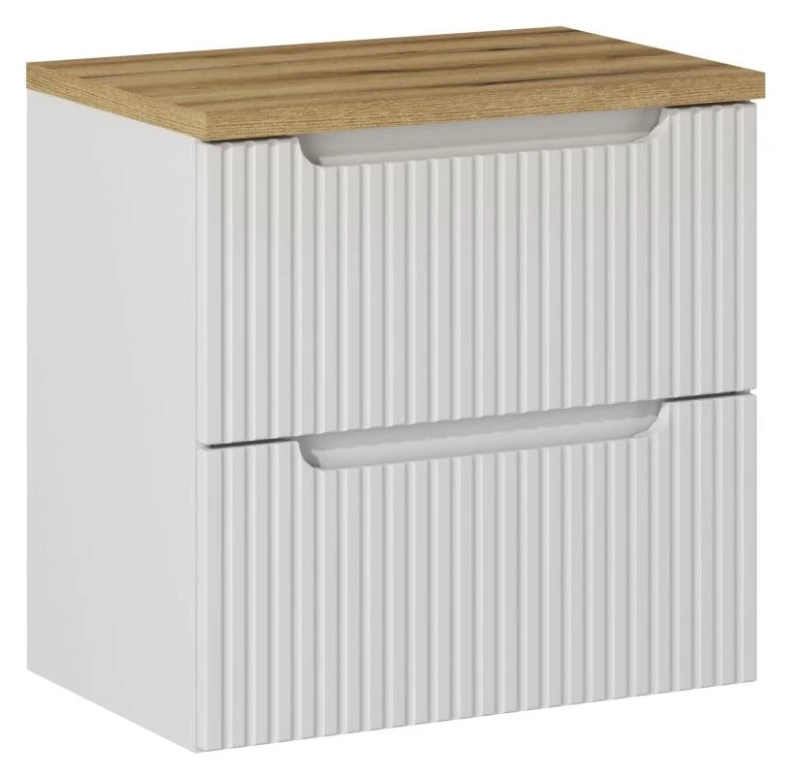 Szafka łazienkowa pod umywalkę 60 cm 2 szuflady NOVA WHITE biały - aranżacja z blatem
