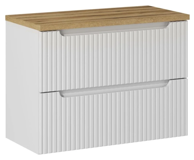 Szafka łazienkowa pod umywalkę 80 cm 2 szuflady NOVA WHITE biały - aranżacja z blatem