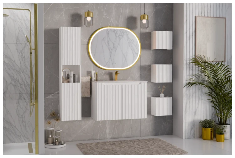 Szafka łazienkowa pod umywalkę 80 cm NOVA WHITE biały - aranżacja