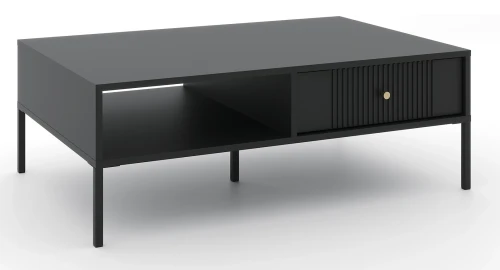 Stolik kawowy Iseo 104 cm z 2 frezowanymi szufladami czarny/czarne nogi