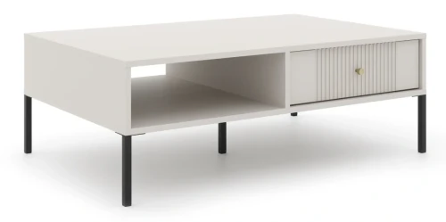 Stolik kawowy Iseo 104 cm z 2 frezowanymi szufladami kaszmirowy/czarne nogi