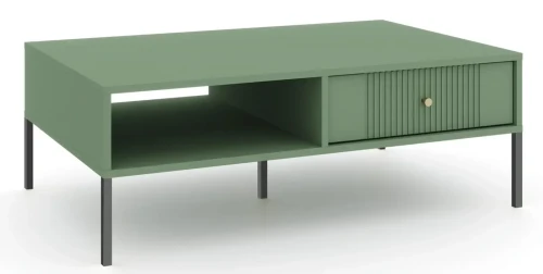 Stolik kawowy Iseo 104 cm z 2 frezowanymi szufladami zielony/czarne nogi