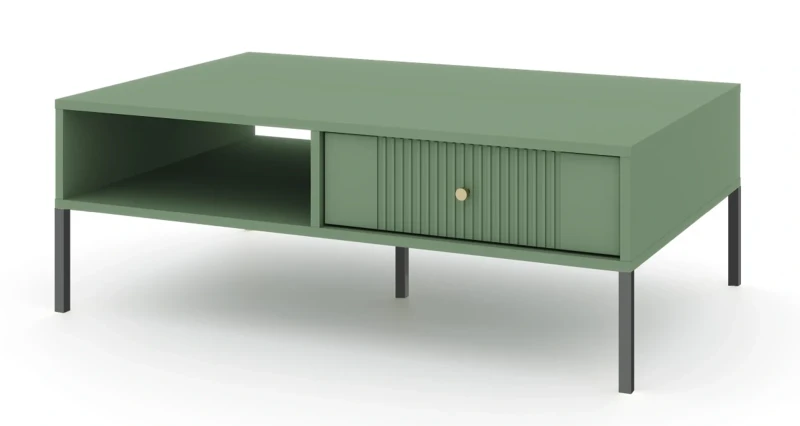 Stolik kawowy Iseo 104 cm z 2 frezowanymi szufladami zielony/czarne nogi