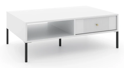 Stolik kawowy Iseo 104 cm z 2 frezowanymi szufladami biały/czarne nogi