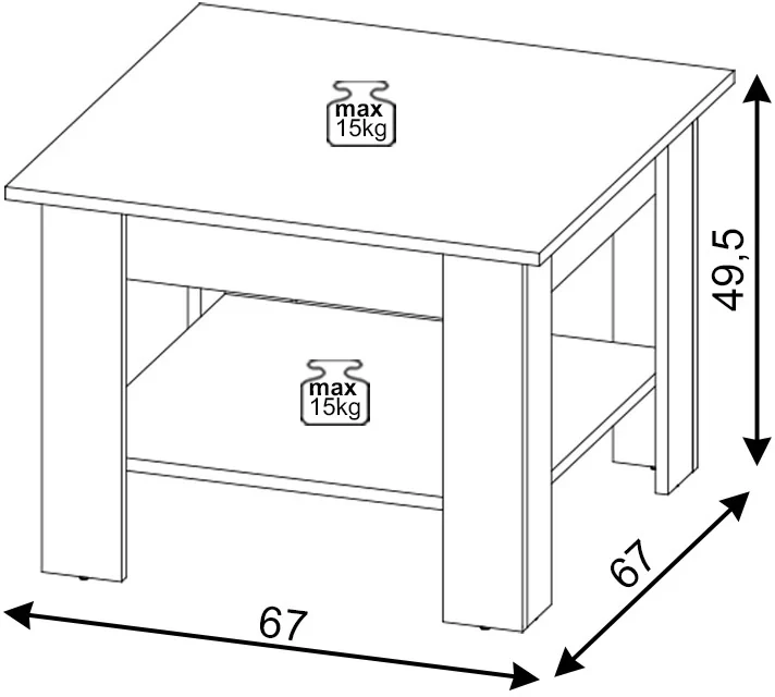 Stolik kawowy do salonu Mini 67 cm z półką dąb artisan