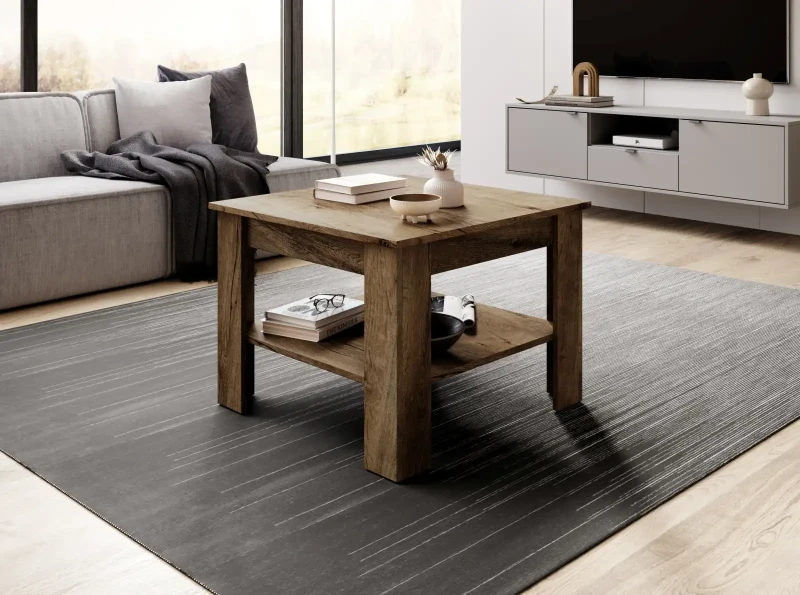 Stolik kawowy do salonu Mini 67 cm z półką dąb burbon