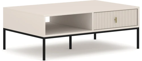 Stolik kawowy Maggiore 104 cm z szufladami kaszmirowy/stelaż metalowy czarny/uchwyty złote