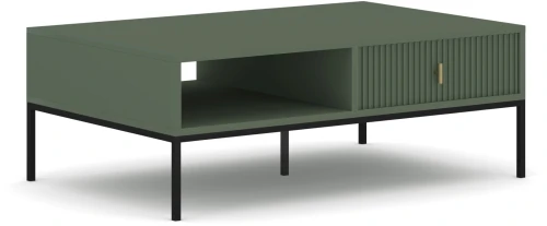 Stolik kawowy Maggiore 104 cm z szufladami zielony/stelaż metalowy czarny/uchwyty złote