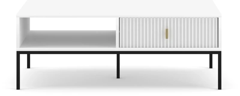 Stolik kawowy Maggiore 104 cm z szufladami biały/stelaż metalowy czarny/uchwyty złote