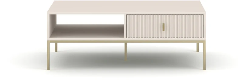 Stolik kawowy Maggiore 104 cm z szufladami kaszmirowy/stelaż metalowy złoty/uchwyty złote