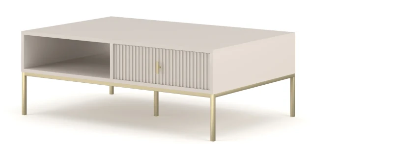 Stolik kawowy Maggiore 104 cm z szufladami kaszmirowy/stelaż metalowy złoty/uchwyty złote