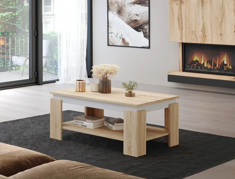 Stolik kawowy do salonu Turia 90 cm z półką dąb sonoma/biały