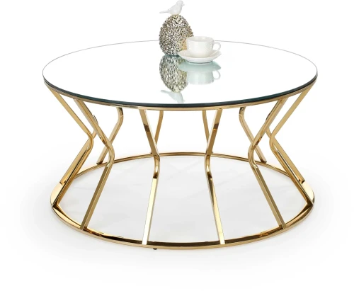 Ława stolik kawowy Afina szklany blat do salonu 90 cm złoty