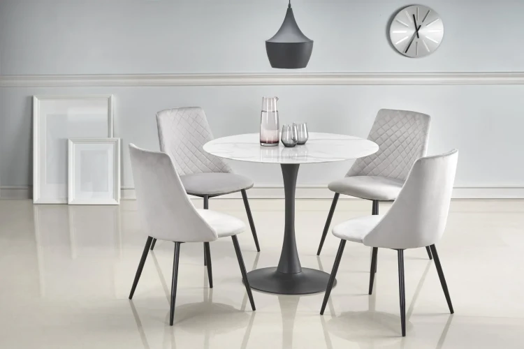 Stół okrągły Ambrosio 90cm szklany blat marmur/czarny