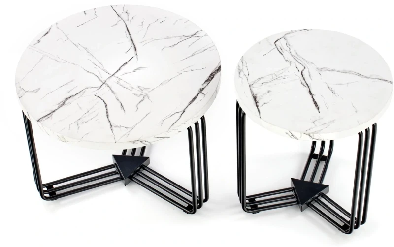 Ława okrągła Antica M 55cm blat biały marmur/czarny