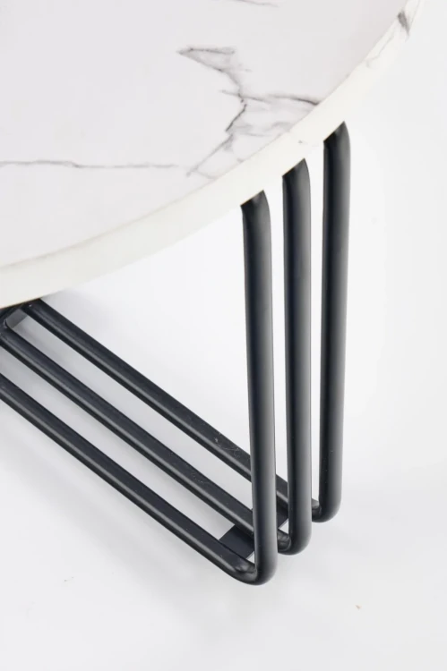 Ława okrągła Antica M 55cm blat biały marmur/czarny