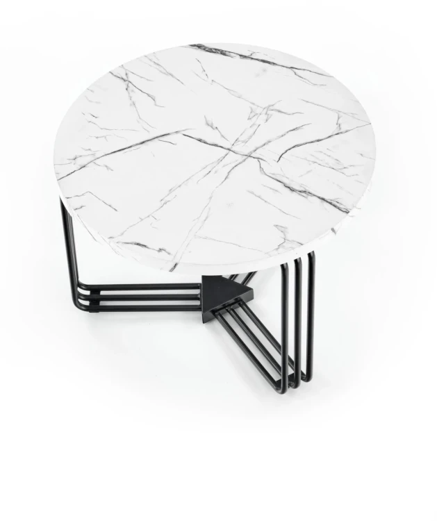 Ława okrągła Antica M 55cm blat biały marmur/czarny