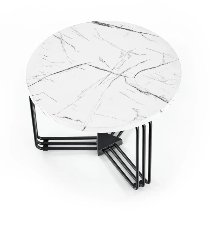 Ława okrągła Antica M 55cm blat biały marmur/czarny