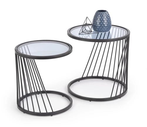 Zestaw 2 stolików Antilla szklany blat czarny / dymiony