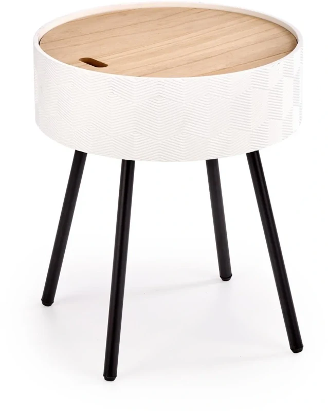 Ława okrągła Aura 38cm z funkcją pojemnika do salonu biały/czarny