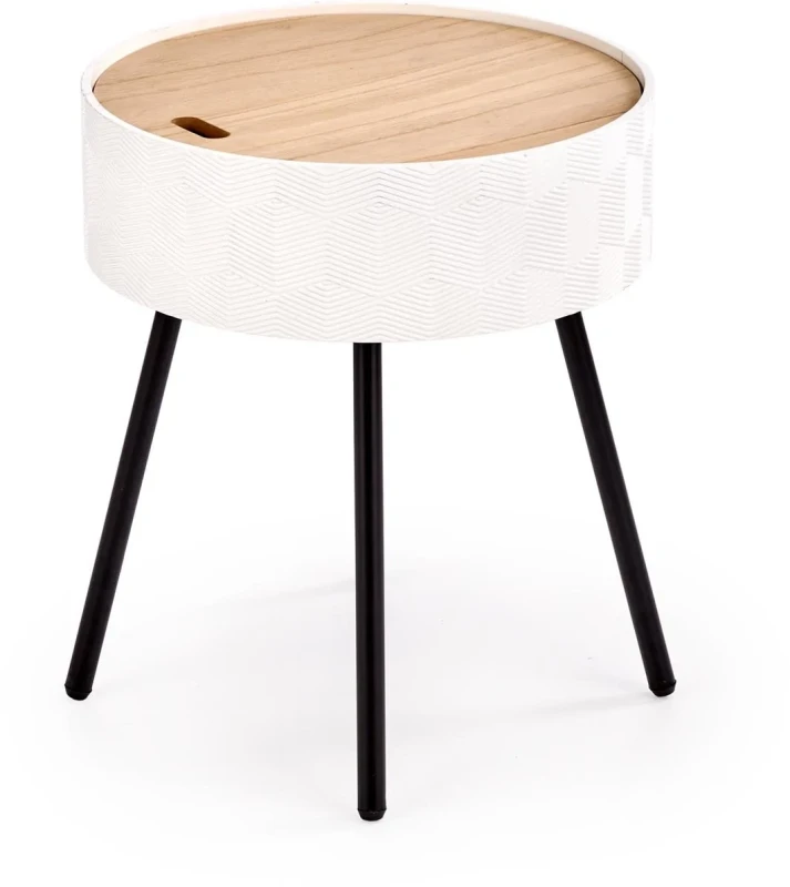 Ława okrągła Aura 38cm z funkcją pojemnika do salonu biały/czarny