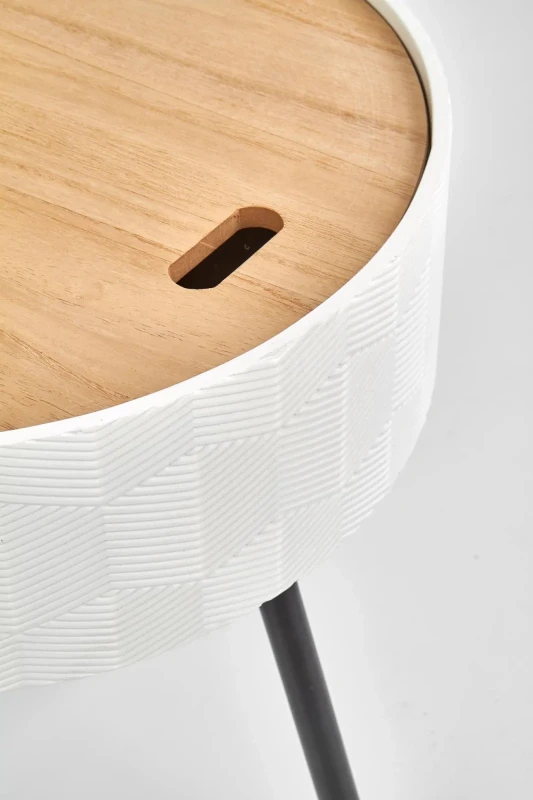 Ława okrągła Aura 38cm z funkcją pojemnika do salonu biały/czarny