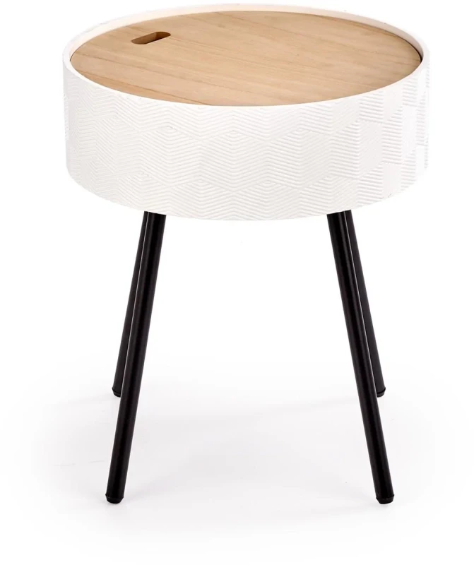 Ława okrągła Aura 38cm z funkcją pojemnika do salonu biały/czarny