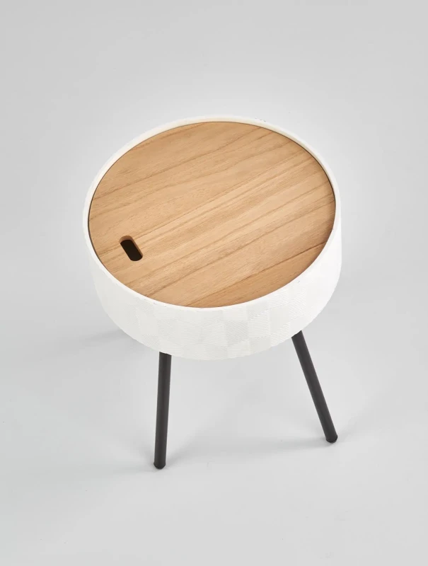 Ława okrągła Aura 38cm z funkcją pojemnika do salonu biały/czarny