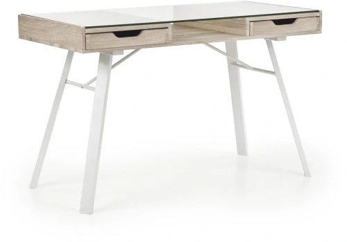 Biurko B33 z szufladami  szkło biały/dąb sonoma