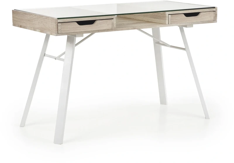 Biurko B33 z szufladami szkło biały/dąb sonoma