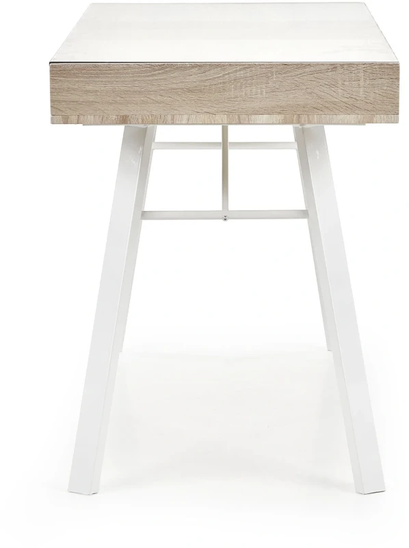 Biurko B33 z szufladami szkło biały/dąb sonoma