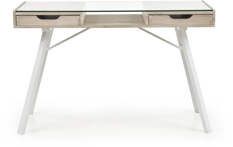 Biurko B33 z szufladami szkło biały/dąb sonoma