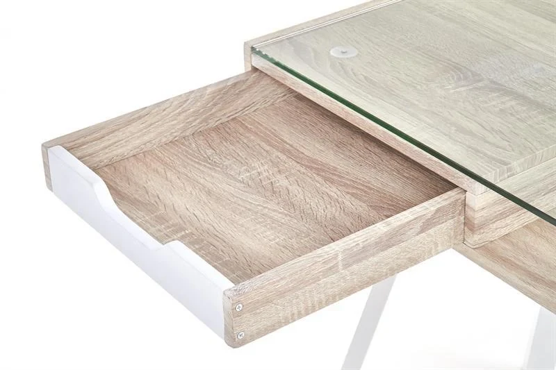 Biurko B33 z szufladami szkło biały/dąb sonoma