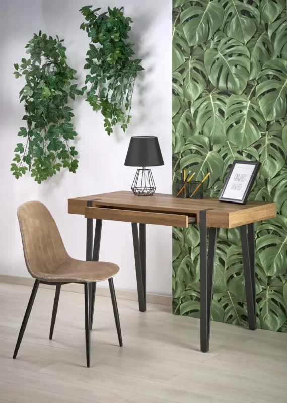 Biurko B39 z wysuwaną półką czarny / orzech miodowy