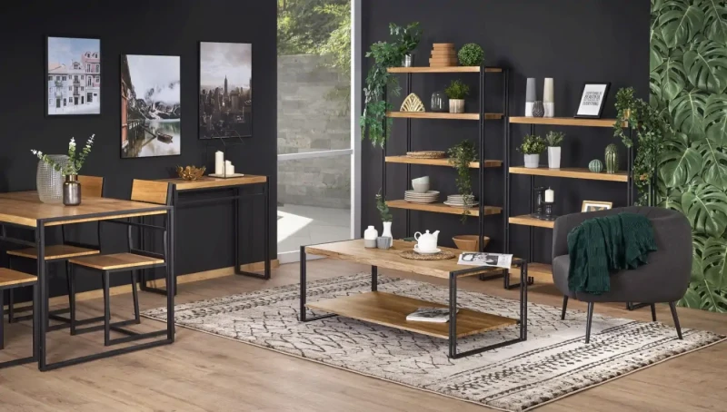 Regał Bolivar REG1 do salonu dąb złoty/czarny