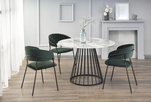 Stół okrągły Brodway 110 cm blat biały marmur/czarny
