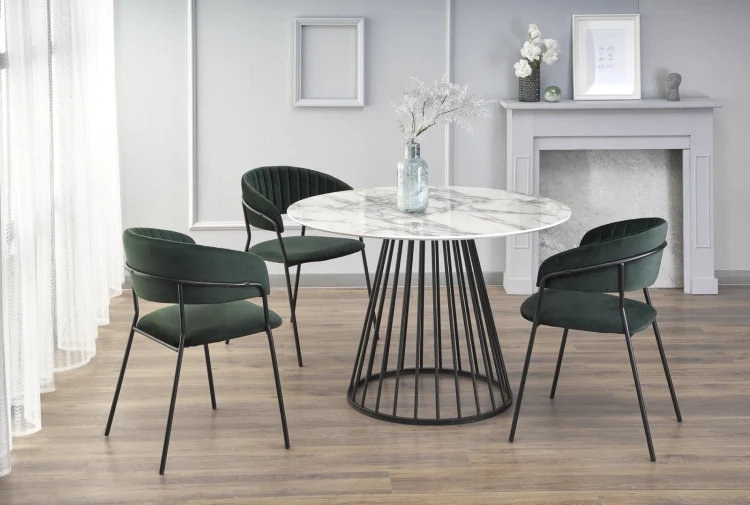 Stół okrągły Brodway 110 cm blat biały marmur/czarny