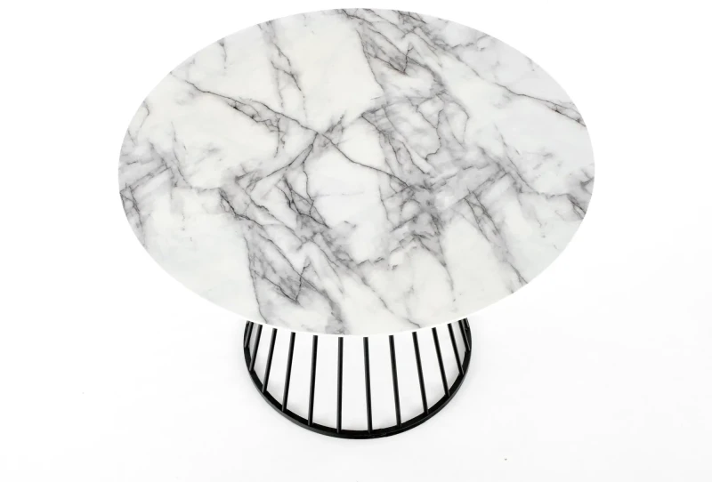Stół okrągły Brodway 110 cm blat biały marmur/czarny