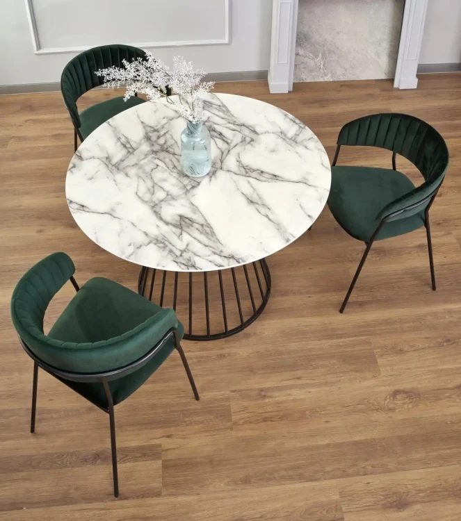 Stół okrągły Brodway 110 cm blat biały marmur/czarny