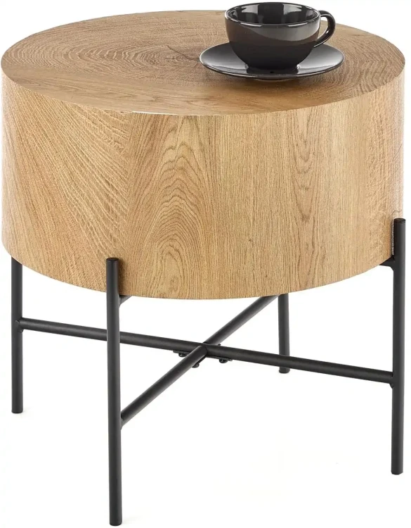 Ława okrągła Brooklyn-S 45 cm do salonu dąb naturalny/czarny