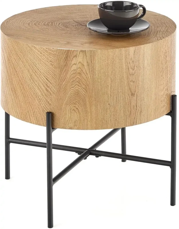 Ława okrągła Brooklyn-S 45 cm do salonu dąb naturalny/czarny