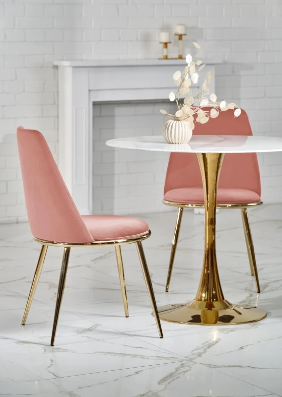 Stół okrągły Casemiro 90 cm blat biały marmur/złoty